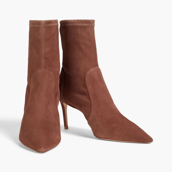 EUC Stuart Weitzman Brown Pointed Toe High Heel Suede Sock Boots Size 7 - Picture 1 of 16